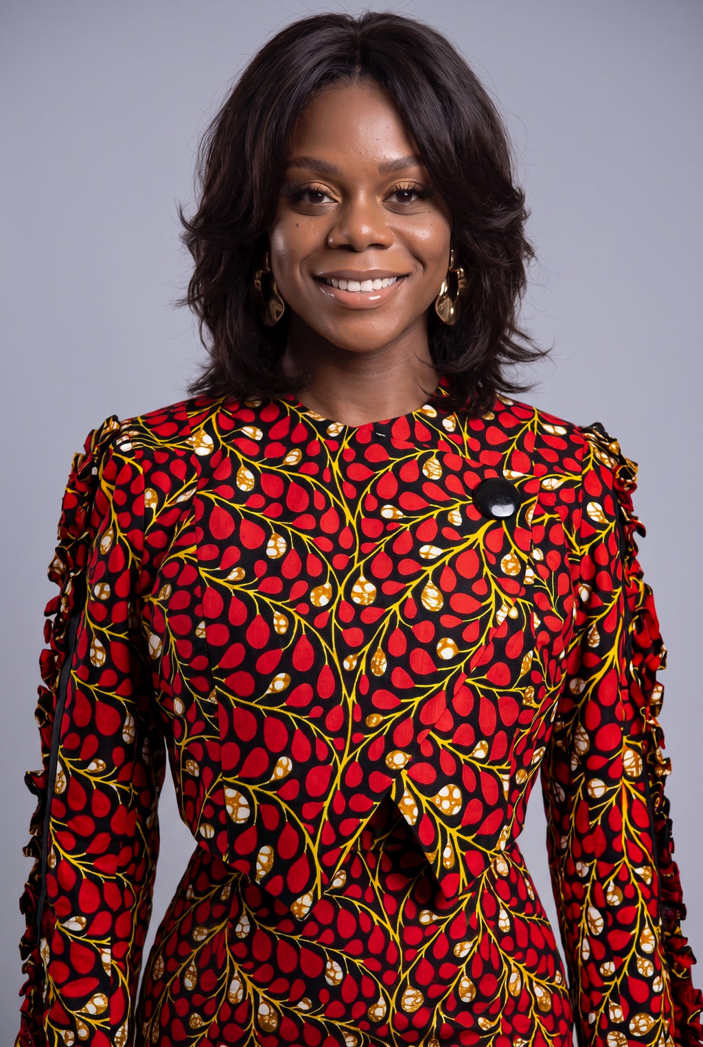 Premium African print Ankara graduation ceremony two piece outfit with a structured jacket and corset bodice dress
