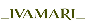 IVAMARI fashion brand logo in elegant olive-green serif lettering with decorative underscores on both sides