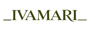 IVAMARI fashion brand logo in elegant olive-green serif lettering with decorative underscores on both sides
