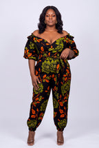 Plus size model wearing Olive Oasis Ankara two piece trouser set