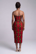 Back view of Red Grid red African print corset dress